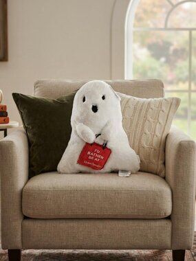 NWT Viral HomeGoods Halloween Ghost Plush Pillow "I'd Rather Be At HomeGoods"